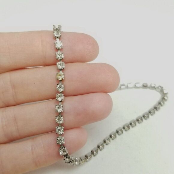 Vintage Rhinestone Bracelet or Anklet, Summer Sparkle, Ankle, Silver Tone - Picture 6 of 6